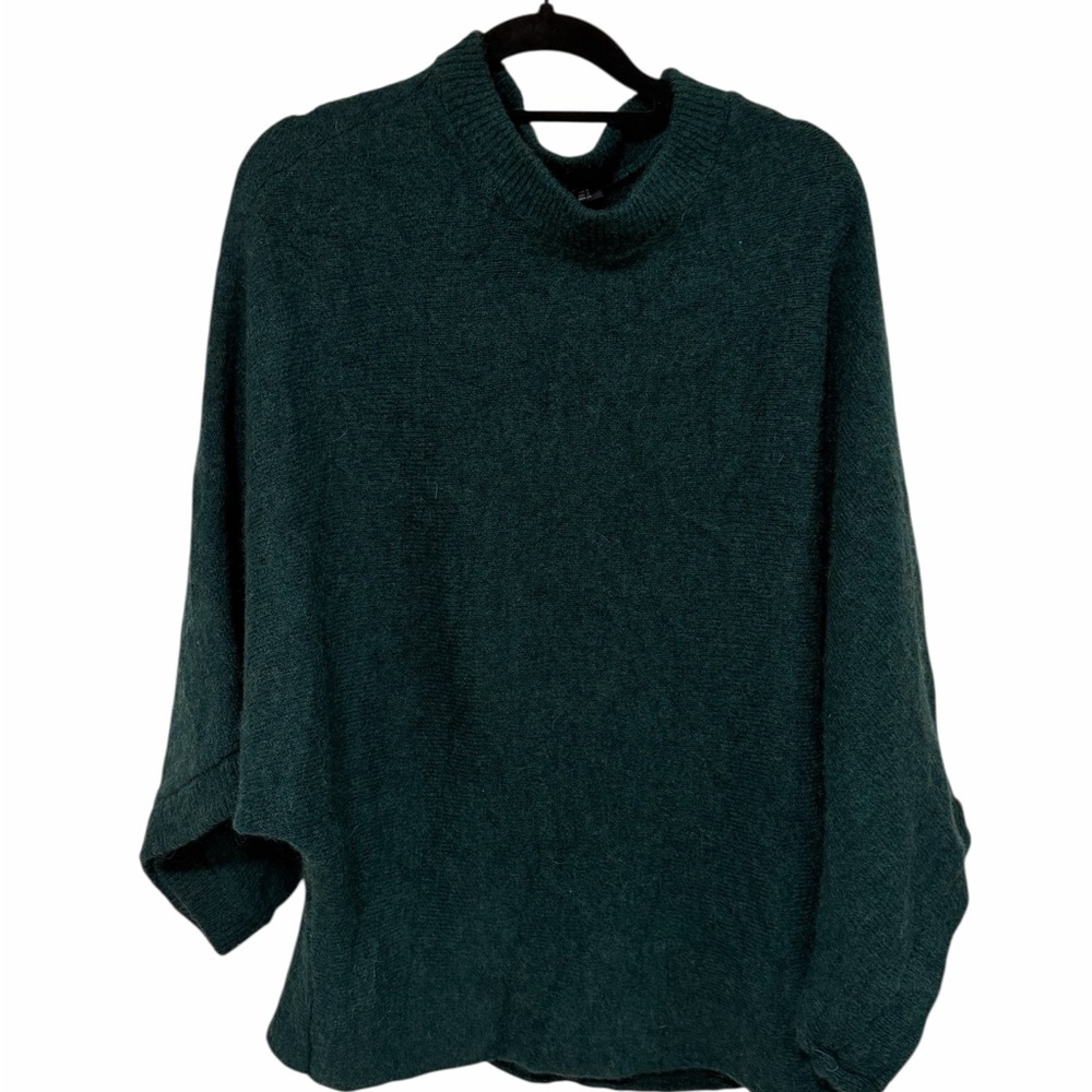 Elegant Wool Forest Green Women's Sweater Poncho - Picture 2 of 7